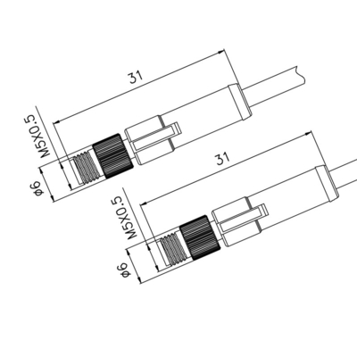 Мужчина IP67 M5 прямо отлил кабель в форму код 3 бронза светомассы 4 Pin